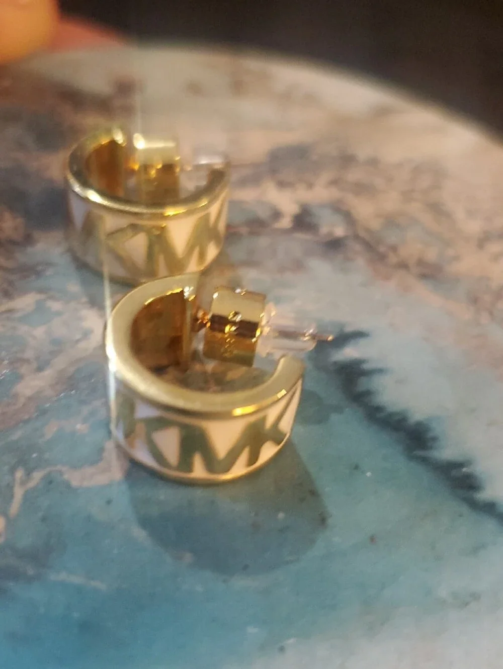 Michael Kors Gold Hoop Earrings with White Enamel Trim